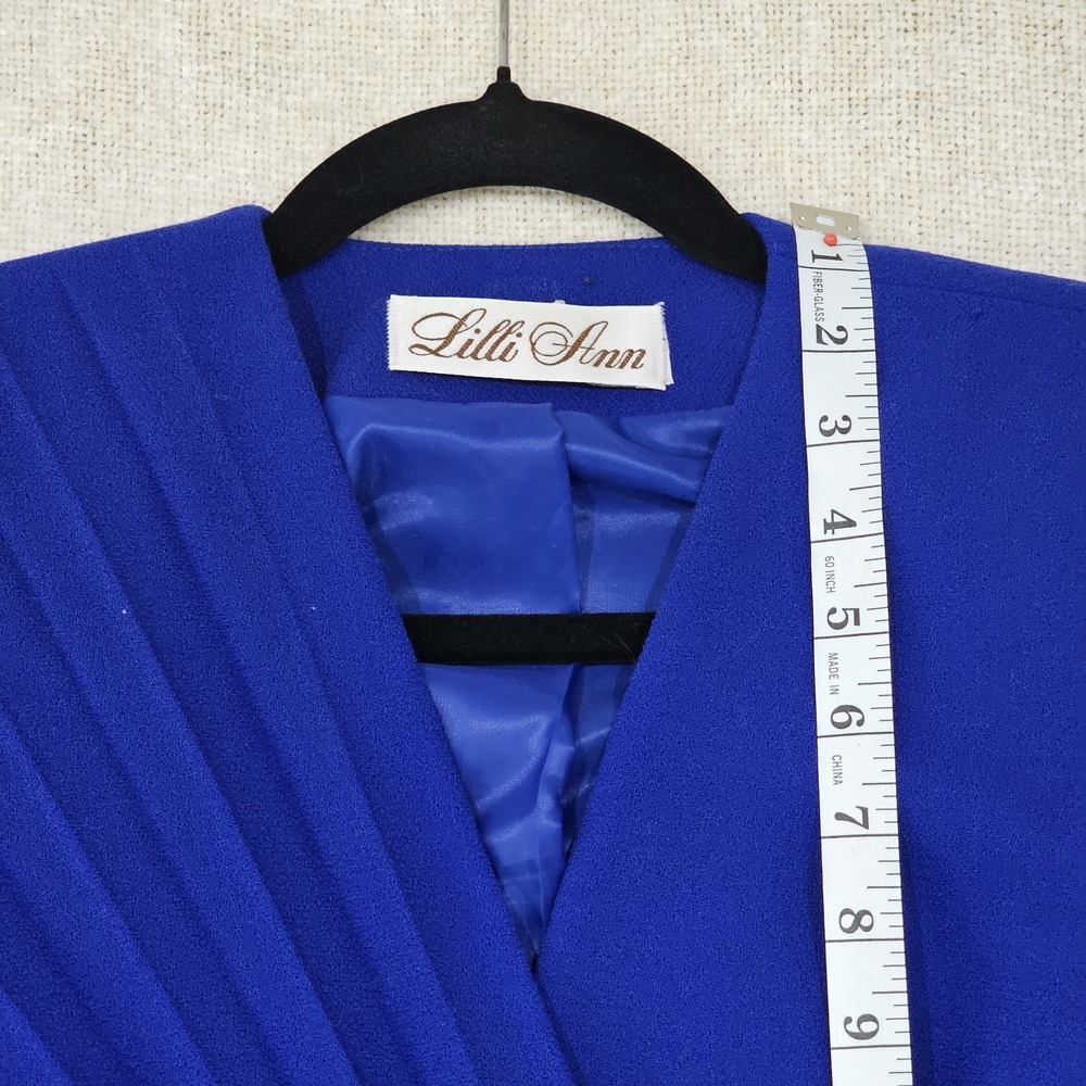 Vintage Lilli Ann 80s Royal Blue Aysymetrical 4 Button Blazer Size 8 - Picture 5 of 8